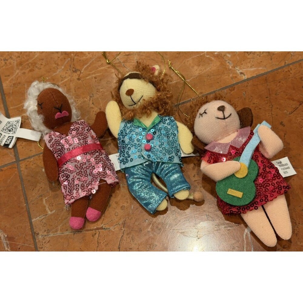 WONDERSHOP TARGET ANIMAL BAND DANCERS FELT SEQUIN XMAS ORNAMENTS LOT 3 NEW NWT